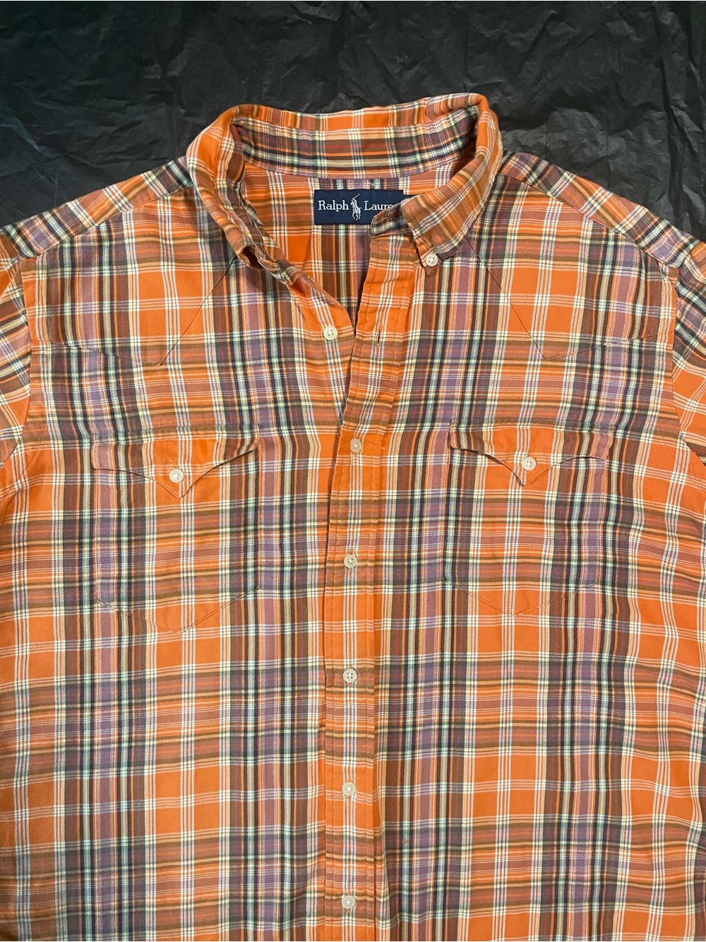 Ralph Lauren Orange and White Plaid Long-Sleeve Button-Down Shirt - Picture 2 of 6